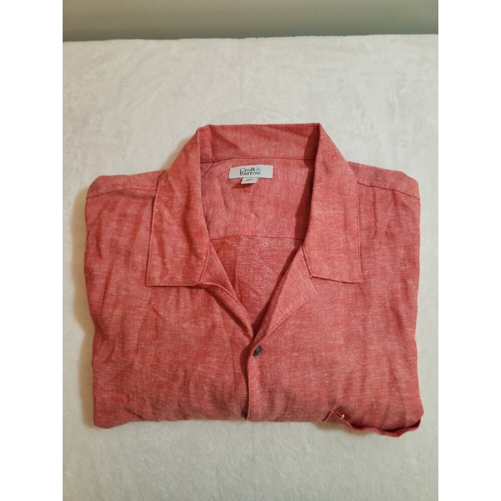 Croft & Barrow Shirt Mens 2XLT Pink Short Sleeve Linen Blend Gorpcore Outdoors